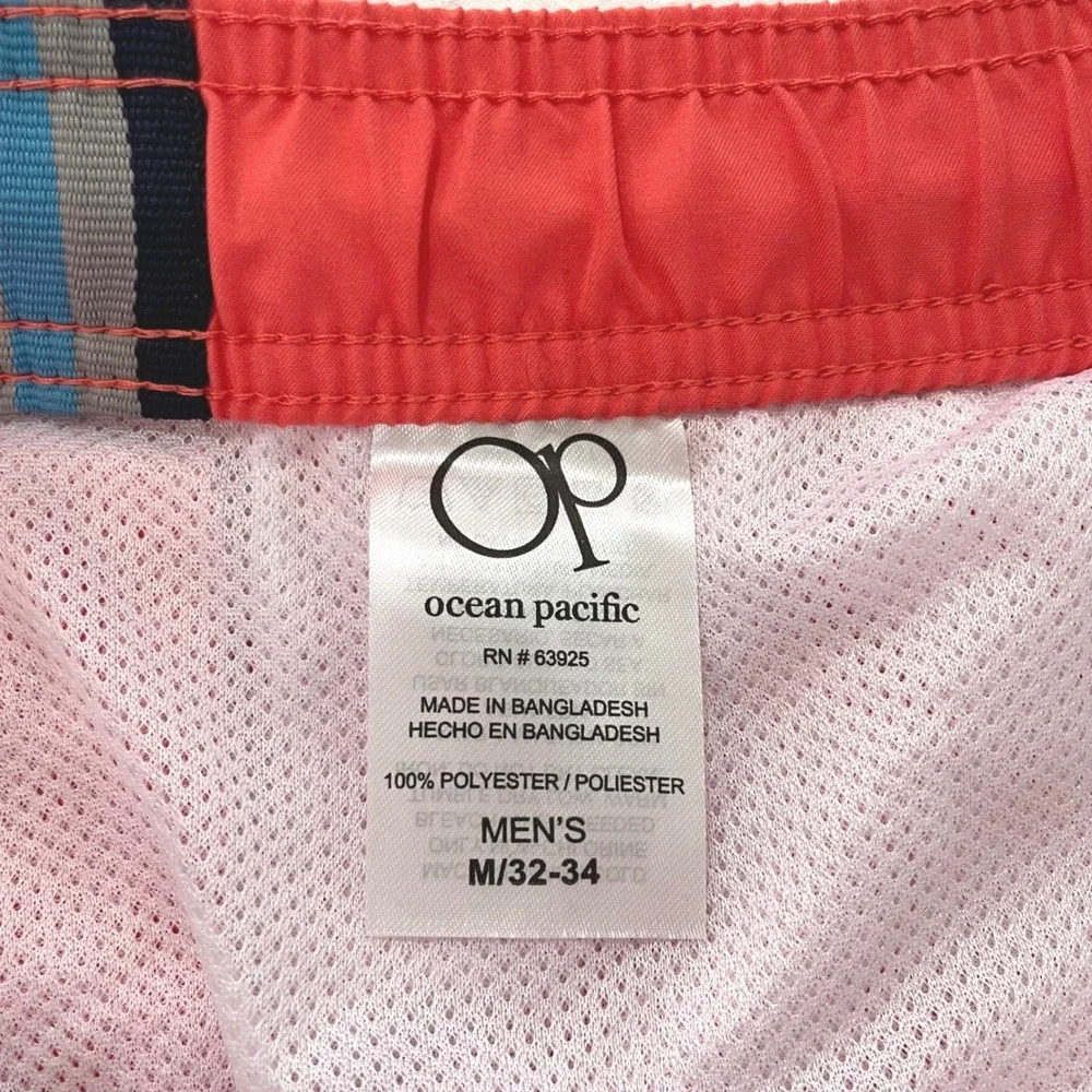 Ocean Pacific OP Mens Swim Shorts‎ M/32-34 Coral Side Stripes Mesh Lined Trunks